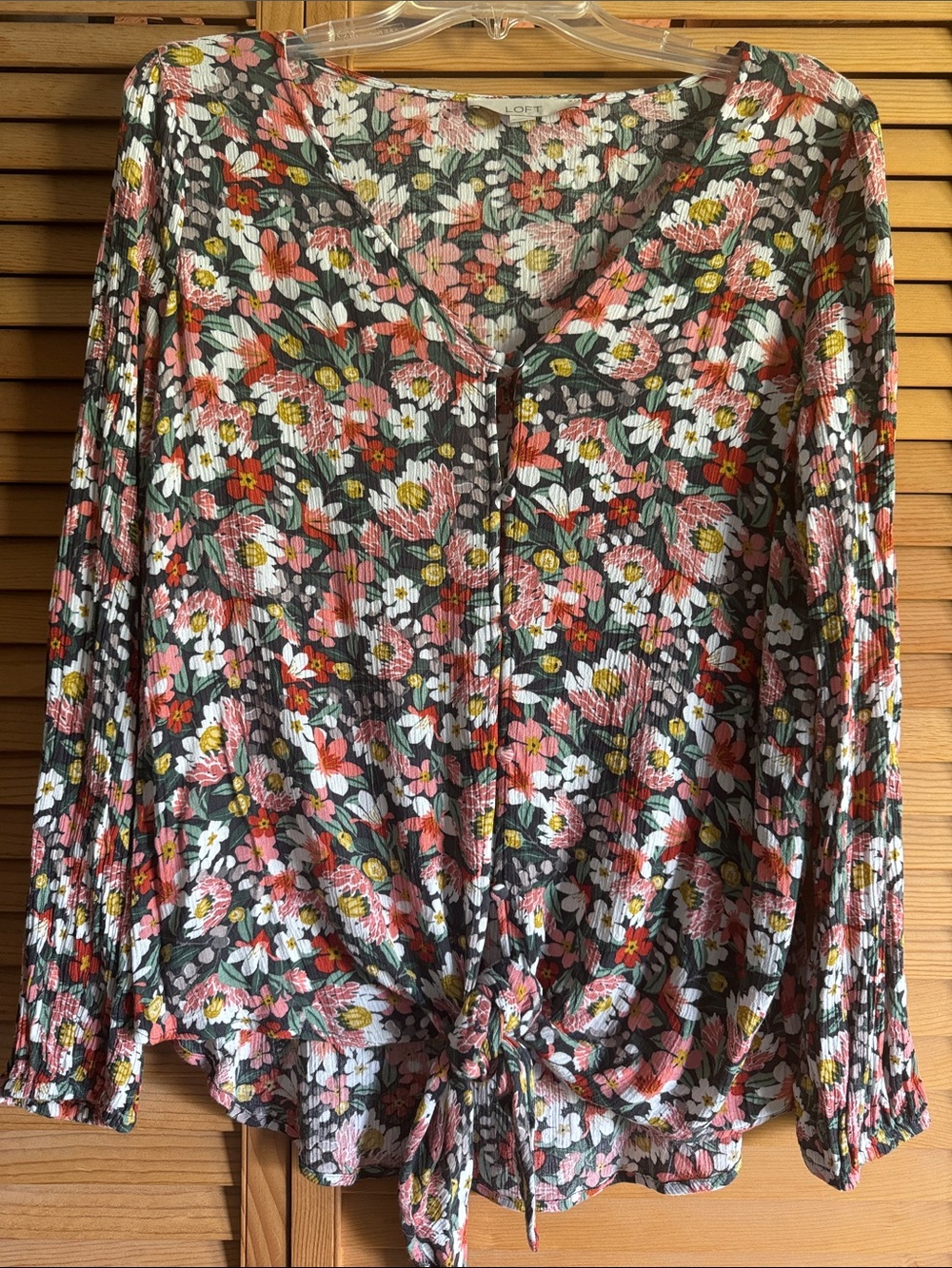 LOFT Floral Tie-Front Blouse
